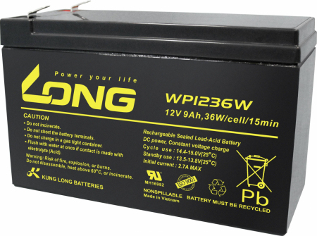 Aкумулаторна батерия Long WP1236W, 12V 9Ah F2, за UPS, 151 х 65 х 94 мм