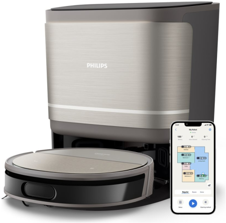 PHILIPS Прахосмукачка-робот HomeRun 9000 Series Aqua, сухо и мокро почистване, станция за автоматично изпразване