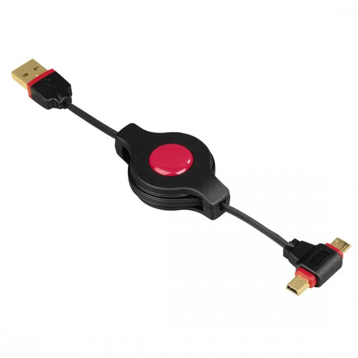 Кабел USB - Micro-Mini USB HAMA 54515, с регулируема дължина, Позлатени конектори, 0.75 м., Черенна ниска цена с бърза доставка - BestPC.BG