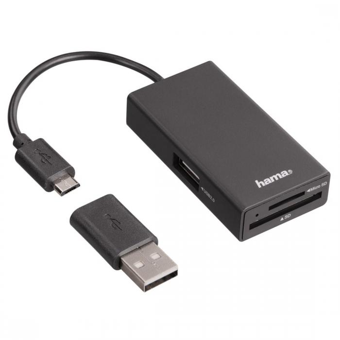 USB Хъб Четец за карти HAMA, OTG hub USB 2.0, for Smartphone-Tablet-Notebook-PCна ниска цена с бърза доставка - BestPC.BG