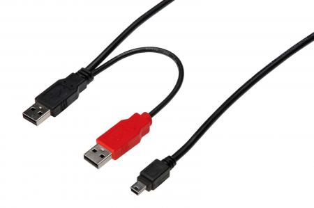Кабел/адаптер ASSMANN AK-300113-010-S :: USB 2.0 Y-кабел, type mini B (5pin) - 2xA, M-M, 1.0 мна ниска цена с бърза доставка