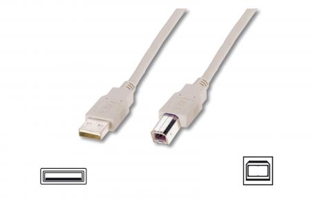 Кабел/адаптер ASSMANN AK-300105-050-E :: USB 2.0 кабел, Type A - B, 5.0 м, бежовна ниска цена с бърза доставка