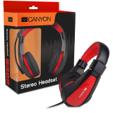 Слушалки Canyon around-ear USB headset, leather pads, inline remote, black-redна ниска цена с бърза доставка - BestPC.BG