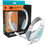 Слушалки Canyon around-ear USB headset, leather pads, inline remote, white-blueна ниска цена с бърза доставка - BestPC.BG