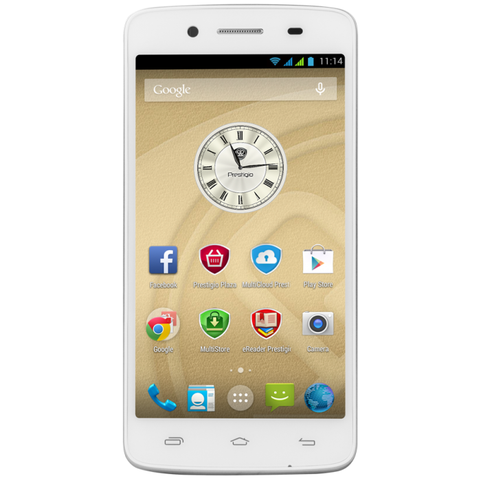 Смартфон PRESTIGIO MultiPhone PSP5507 DUO (Dual sim, 5.0" IPS HD 720x1280, Corning Gorilla Glass, Quad Core 1.2GHz, Android 4.4, RAM 1GB + eMMC 8GB, 8MP AF + 2MP, 2000 mAh battery) White Retailна ниска цена с бърза доставка - BestPC.BG