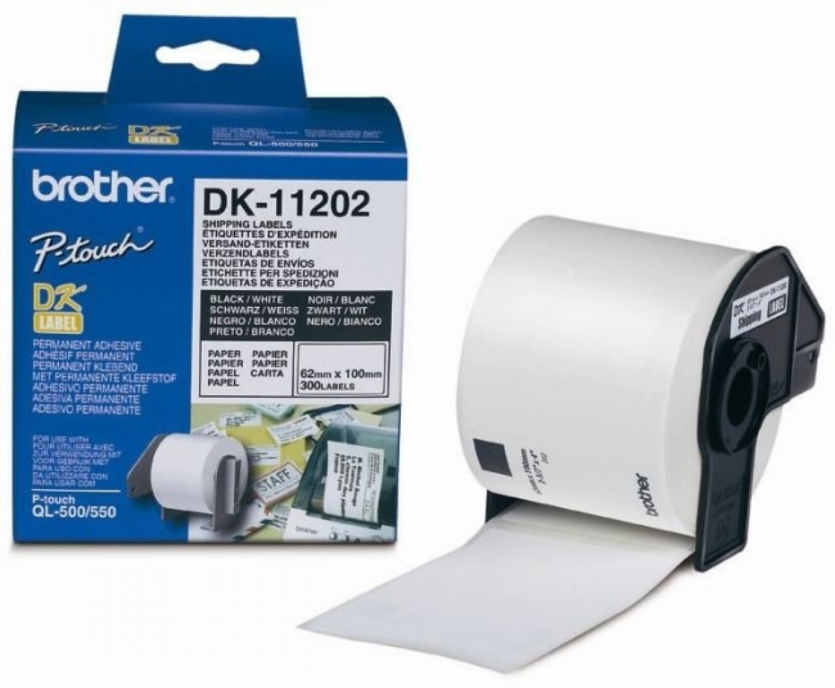 Касета за етикетен принтер Brother DK-11202 Shipping Labels, 62mmx100mm, 300 labels per roll, Black on Whiteна ниска цена с бърза доставка - BestPC.BG