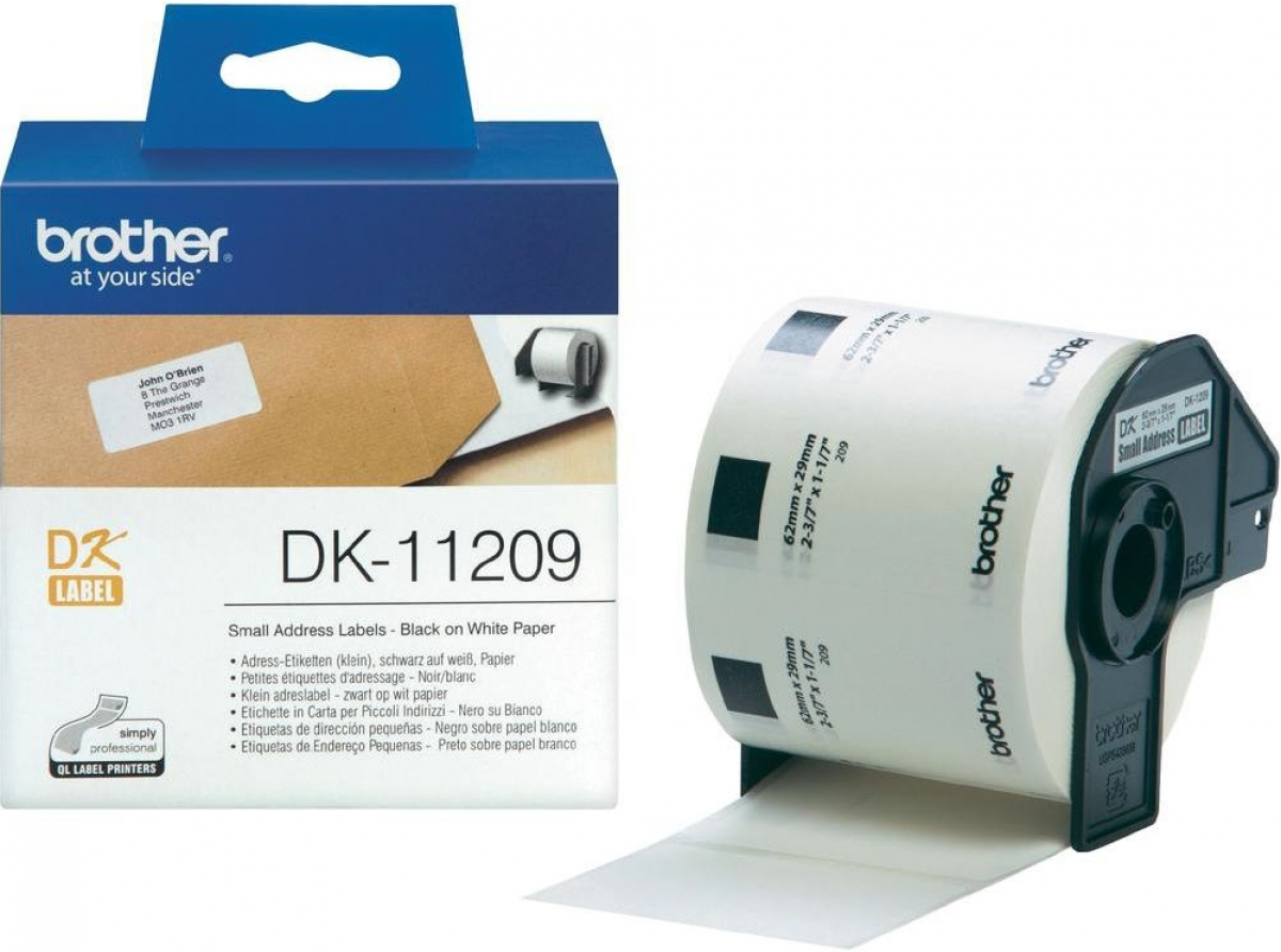 Касета за етикетен принтер Brother DK-11209 Small Address Paper Labels, 29mmx62mm, 800 labelsна ниска цена с бърза доставка - BestPC.BG