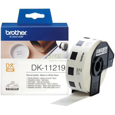 Касета за етикетен принтер Brother DK-11219 Round Paper 1-2" label 12mm x 12mm x 1200 (Black on White)на ниска цена с бърза доставка