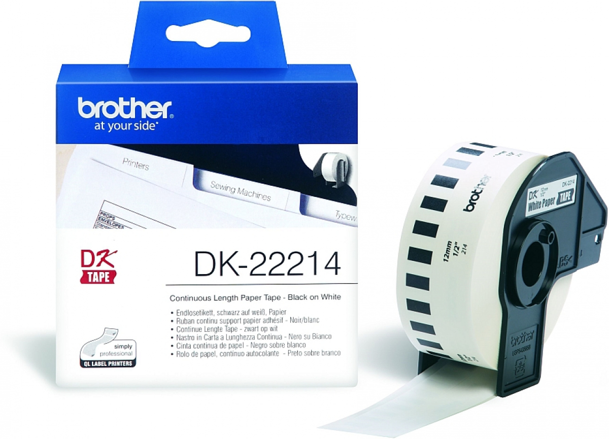 Касета за етикетен принтер Brother DK-22214 White Continuous Length Paper Tape 12mm x 30.48mна ниска цена с бърза доставка - BestPC.BG