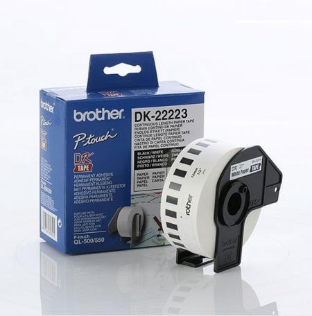 Касета за етикетен принтер Brother DK-22223 White Continuous Length Paper Tape 50mm x 30.48m, Black on Whiteна ниска цена с бърза доставка