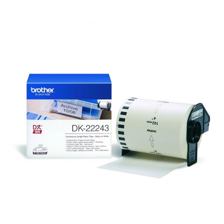 Касета за етикетен принтер Brother DK-22243 White Continuous Length Paper Tape 102mm x 30.48m, Black on Whiteна ниска цена с бърза доставка