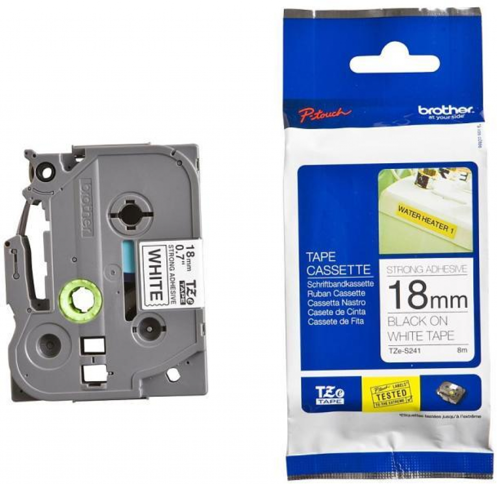 Касета за етикетен принтер Brother TZe-241 Tape Black on White, 18mm - Ecoна ниска цена с бърза доставка - BestPC.BG