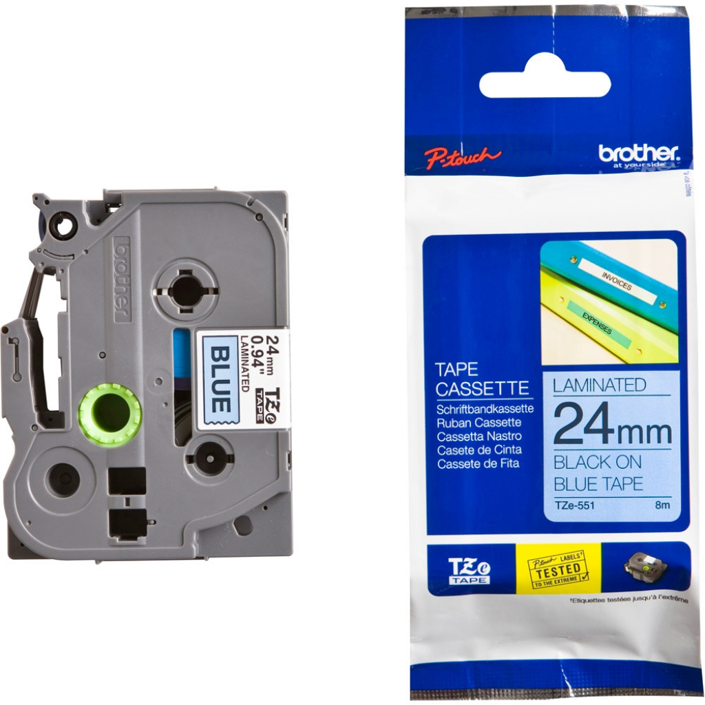 Касета за етикетен принтер Brother TZe-551 Tape Black on Blue, Laminated, 24mm, 8 m - Ecoна ниска цена с бърза доставка