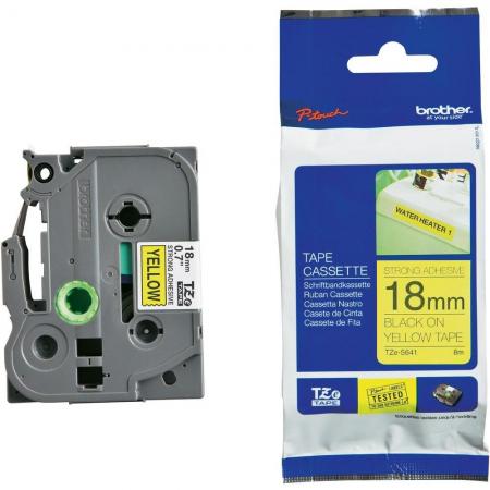Касета за етикетен принтер Brother TZe-S641 Tape Black on Yellow Strong Adhesive 18mm, 8 m - Ecoна ниска цена с бърза доставка