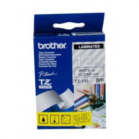 Касета за етикетен принтер Brother TZe-135 Tape White on Clear, Laminated, 12mm, 8m - Ecoна ниска цена с бърза доставка
