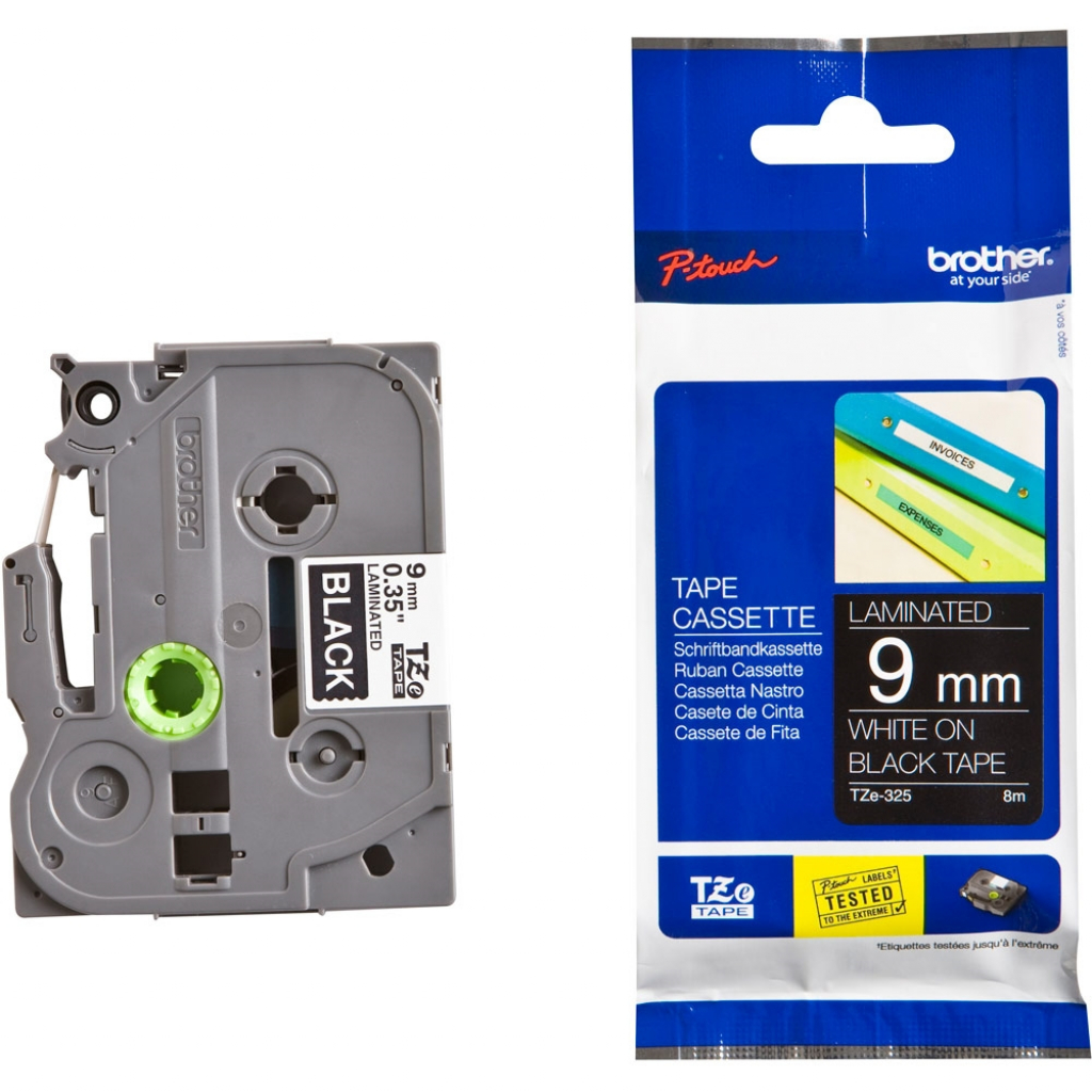 Касета за етикетен принтер Brother TZe-325 Tape White on Black, Laminated, 9mm, 8m - Ecoна ниска цена с бърза доставка