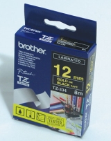 Касета за етикетен принтер Brother TZe-334 Tape Gold on Black , Laminated, 12mm, 8m - Ecoна ниска цена с бърза доставка