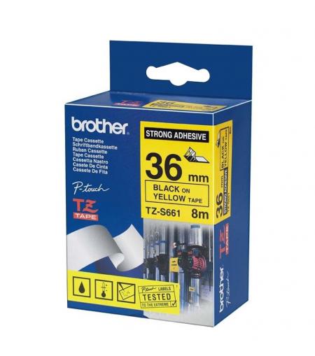 Касета за етикетен принтер Brother TZe-661 Tape Black on Yellow, Laminated, 36mm, 8 m - Ecoна ниска цена с бърза доставка