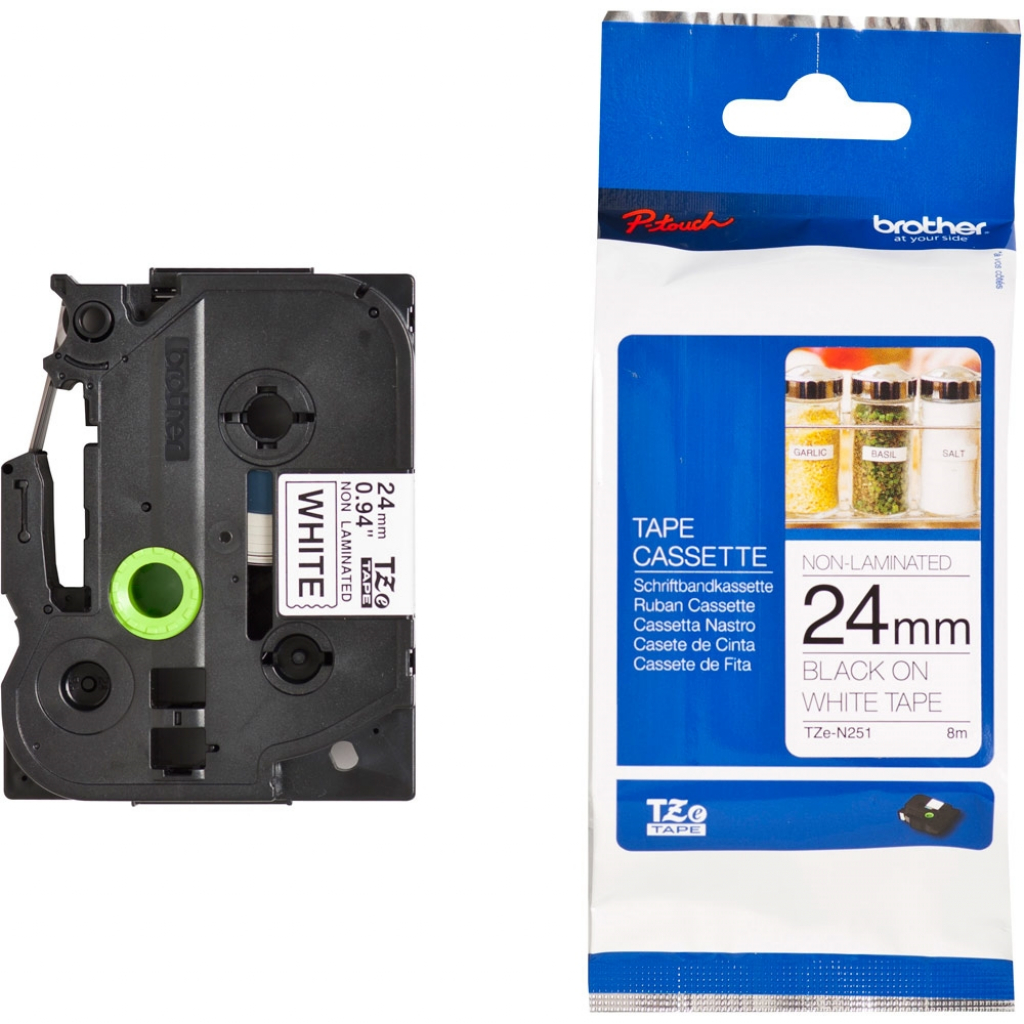Касета за етикетен принтер Brother TZe-N251 Tape Black on White, Non Laminated, 24mm, 8 mна ниска цена с бърза доставка