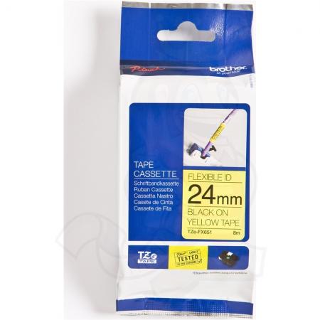 Касета за етикетен принтер Brother TZe-FX651 Tape Black on Yellow, Flexible ID, 24mm, 8m - Ecoна ниска цена с бърза доставка