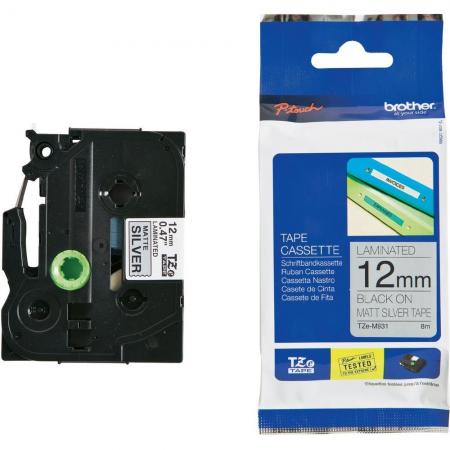 Касета за етикетен принтер Brother TZe-M931 Tape Black on Silver (Matt), Metalic, 12 mm, 8 mна ниска цена с бърза доставка