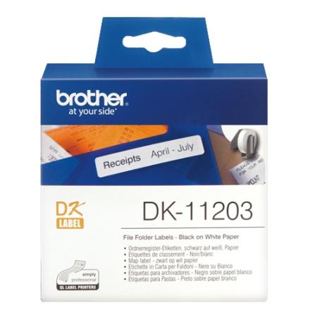 Касета за етикетен принтер Brother DK-11203 File Folder Labels, 17mm x 87mm, 300 labels per roll, Black on Whiteна ниска цена с бърза доставка