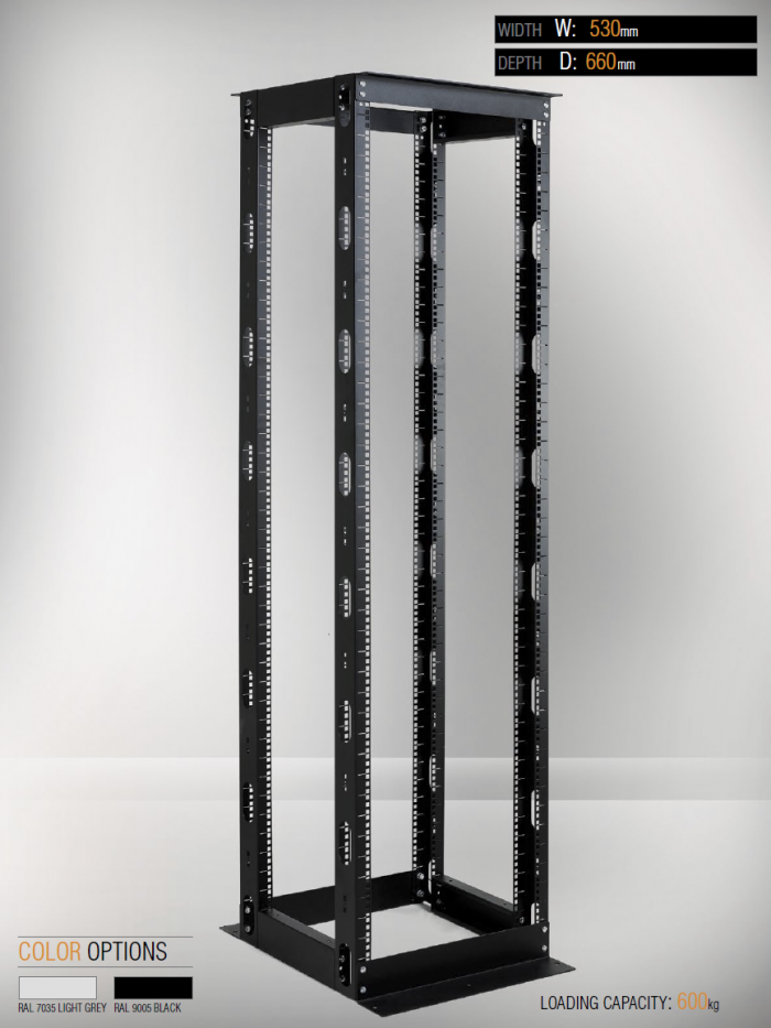 Шкаф за техника - Rack MIRSAN MR.OPR26UDF66.01 : Размери: 535x660x1200 мм, D=660мм-26U,отворен, черенна ниска цена с бърза доставка - BestPC.BG