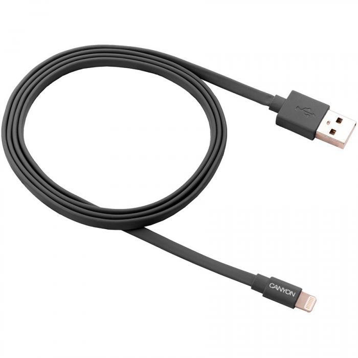 Charge & Sync MFI flat cable, USB to lightning, certified by Apple, 1m, 0.28mm, Dark gray
