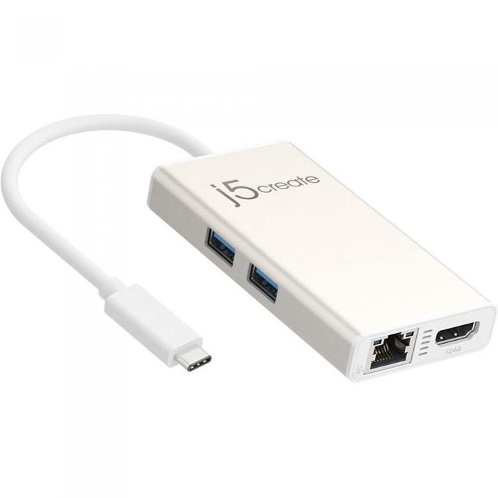 Мултипортов USB-C адаптер j5Create JCA374 -HDMI-RJ-45- USB 3.0 хъб -PD 2.0, бялна ниска цена с бърза доставка - BestPC.BG
