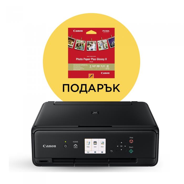 Мултифункционално у-во Canon PIXMA TS5050 All-In-One, Black + Canon Plus Glossy II PP-201, 5x5", 20 sheetsна ниска цена с бърза доставка - BestPC.BG