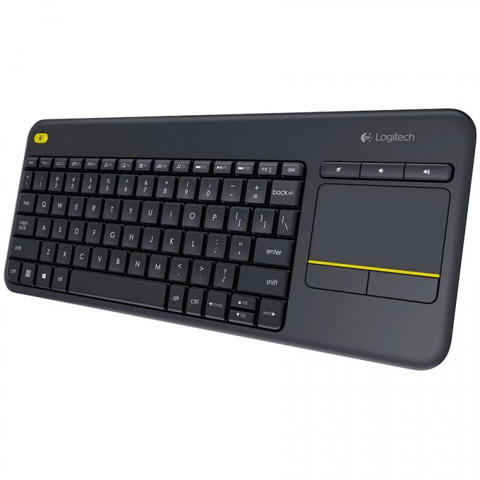 Клавиатура LOGITECH K400 Plus Wireless Touch Keyboard - BLACK - US INT\'L, Чернана ниска цена с бърза доставка - BestPC.BG