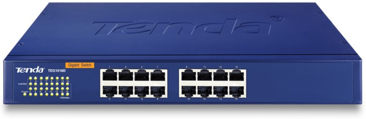 Суич TENDA TEG1016D, 16 порта, 10/100/1000, гигабитов, rackmountна ниска цена с бърза доставка - BestPC.BG