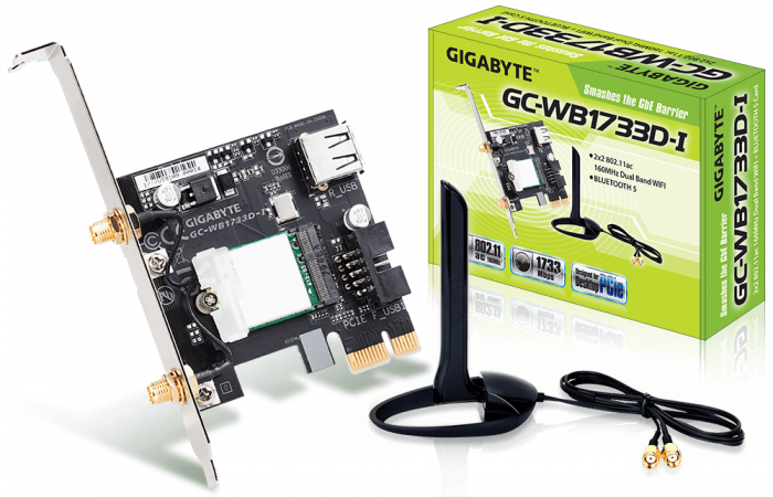 WiFi безжична карта/адаптер Gigabyte GC-WB1733D-I, 2x2 802.11ac 160MHz, Bluetooth 5.0на ниска цена с бърза доставка - BestPC.BG