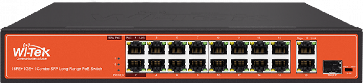 Комутатор/Суич Wi-Tek WI-PS518G, 16х PoE, 2x 1000Mbps, 1x Uplink, PoE, 802.3 af/at/btна ниска цена с бърза доставка - BestPC.BG