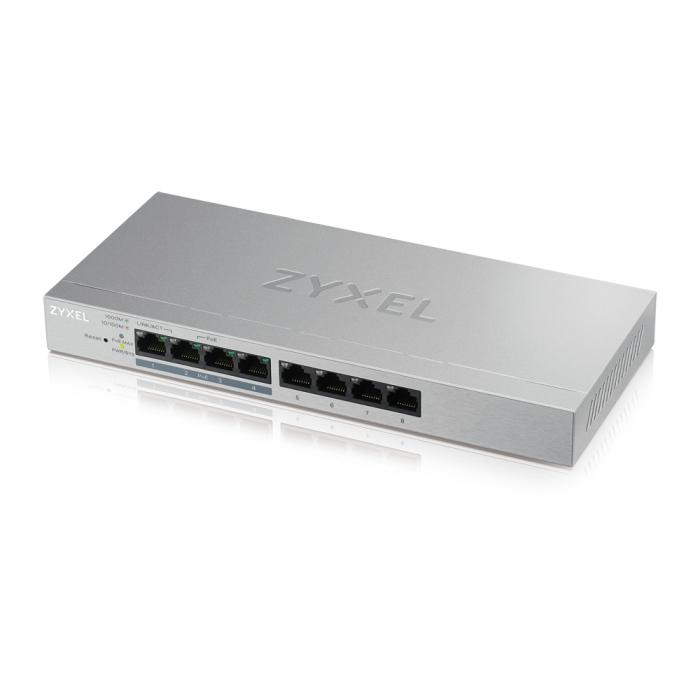 Комутатор/Суич ZyXEL GS1200-8HPv2, 8 Port Gigabit PoE+ webmanaged Switch, 4x PoE, 60 Wattна ниска цена с бърза доставка - BestPC.BG