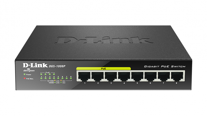 Комутатор/Суич D-Link DGS-1008P, 8 портов PoE, 10-100-1000, Gigabitна ниска цена с бърза доставка - BestPC.BG