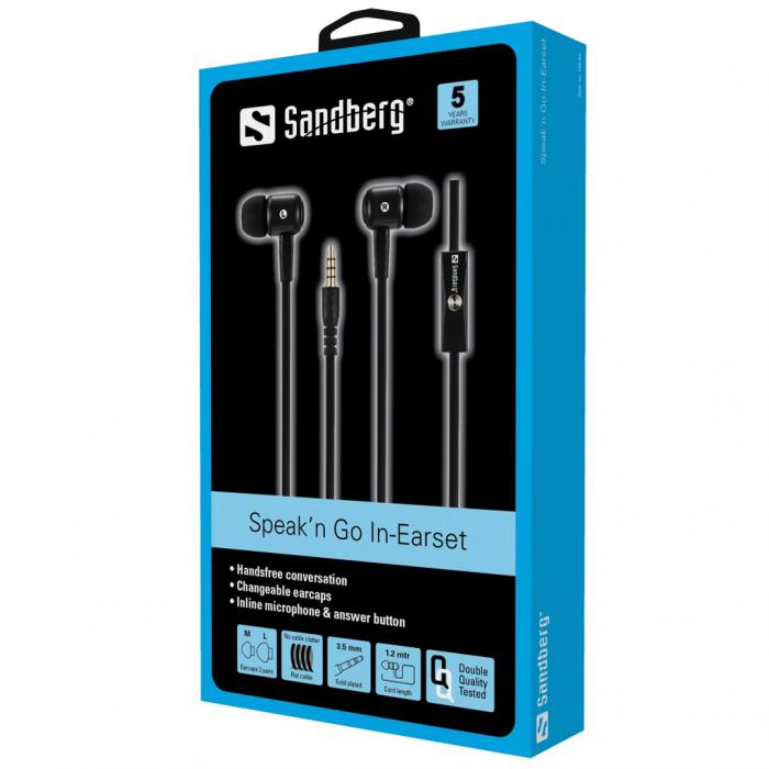 SANDBERG SNB-125-62 :: Слушалки с микрофон Speak'n Go In-Earset, чернина ниска цена с бърза доставка - BestPC.BG