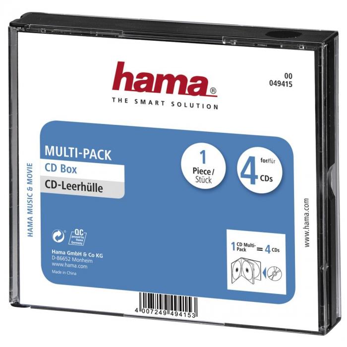 Продукт Кутийка за CD-DVD HAMA Multi-Pack 4, прозрачен-черенна ниска цена с бърза доставка - BestPC.BG