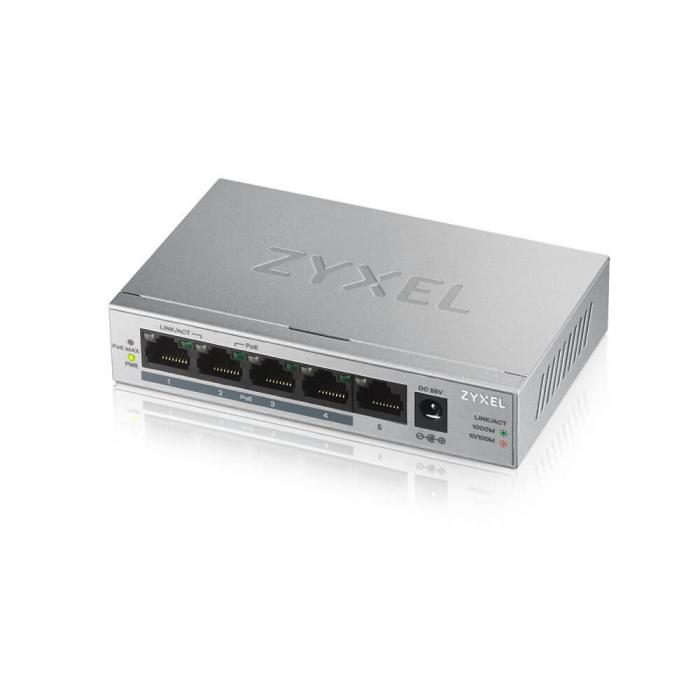Комутатор/Суич Zyxel GS1005-HP, 5 Port Gigabit PoE+ desktop Switch, 4 x PoE, 60 Wattна ниска цена с бърза доставка - BestPC.BG