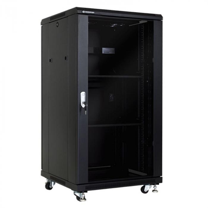 Шкаф 27U, 600х600м, Стъклена врата, Подов, Черенна ниска цена с бърза доставка - BestPC.BG