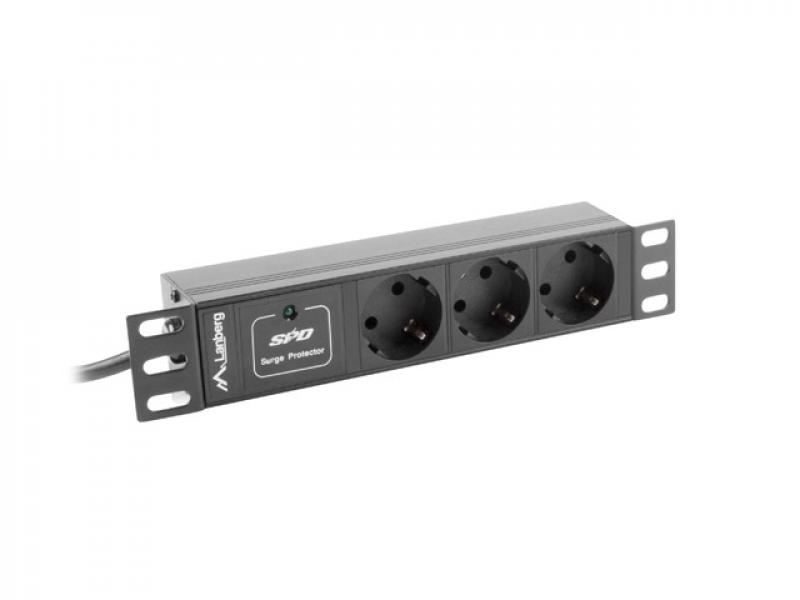 Контакт за шкаф Lanberg power distribution unit (PDU) 10"1U 10A 3X SCHUKO 2M, black C14на ниска цена с бърза доставка - BestPC.BG