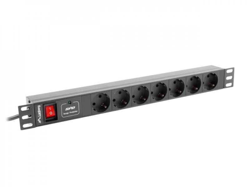 Контакт за шкаф Lanberg power distribution unit (PDU) 19"1U 16A 7 SOCKETS SCHUKO 2M, blackна ниска цена с бърза доставка - BestPC.BG