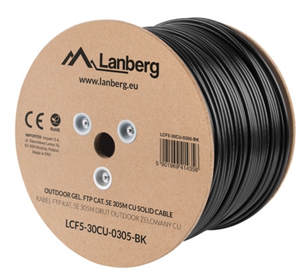 Инсталационен LAN кабел  Lanberg outdoor LAN cable gel-filled FTP CAT.5E 305m solid CU, greyна ниска цена с бърза доставка - BestPC.BG