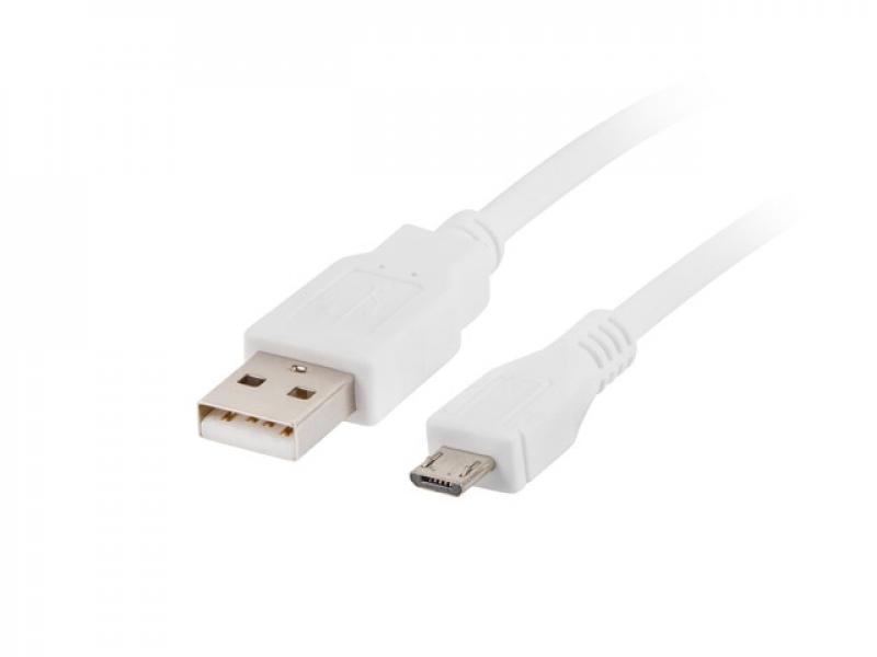Кабел/адаптер Lanberg USB MICRO-B (M)  --  USB-A (M) 2.0 cable, 1m, whiteна ниска цена с бърза доставка - BestPC.BG