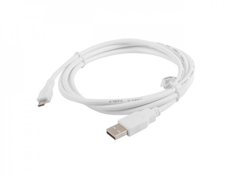 Кабел/адаптер Lanberg USB MICRO-B (M)  --  USB-A (M) 2.0 cable, 1.8m, whiteна ниска цена с бърза доставка - BestPC.BG