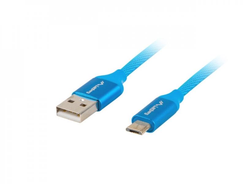 Кабел/адаптер Lanberg USB MICRO-B (M)  --  USB-A (M) 2.0 cable 1m, blue premium QC 3.0на ниска цена с бърза доставка - BestPC.BG