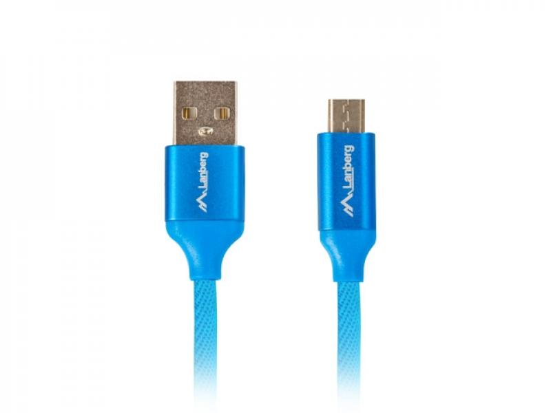 Кабел/адаптер Lanberg USB MICRO-B (M)  --  USB-A (M) 2.0 cable 1.8m, blue premium QC 3.0на ниска цена с бърза доставка - BestPC.BG