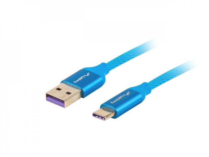 Кабел/адаптер Lanberg USB-C(M) -- USB-A (M) 2.0 cable 1m, blue premium 5Aна ниска цена с бърза доставка - BestPC.BG