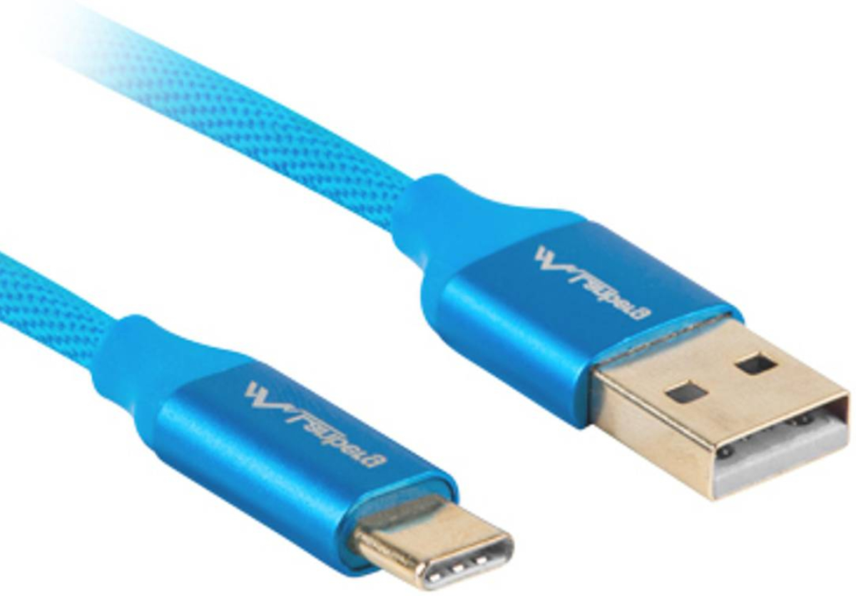 Кабел/адаптер Lanberg USB-C(M) --  USB-A (M) 2.0 cable 0.5m, blue QC 3.0 premiumна ниска цена с бърза доставка - BestPC.BG