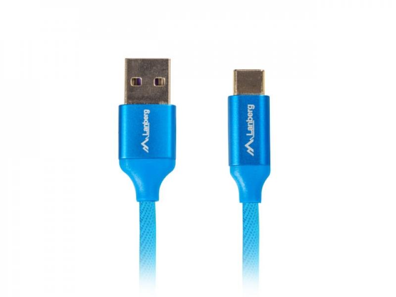 Кабел/адаптер Lanberg USB-C(M) --  USB-A (M) 2.0 cable 1.8m, blue QC 3.0 premiumна ниска цена с бърза доставка - BestPC.BG
